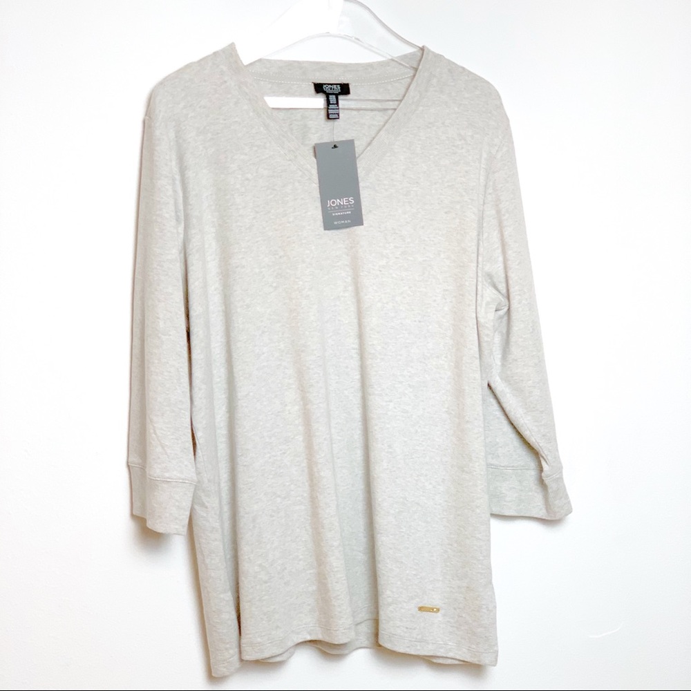 SALE Jones New York Heather Grey V Neck Top 2X NWT